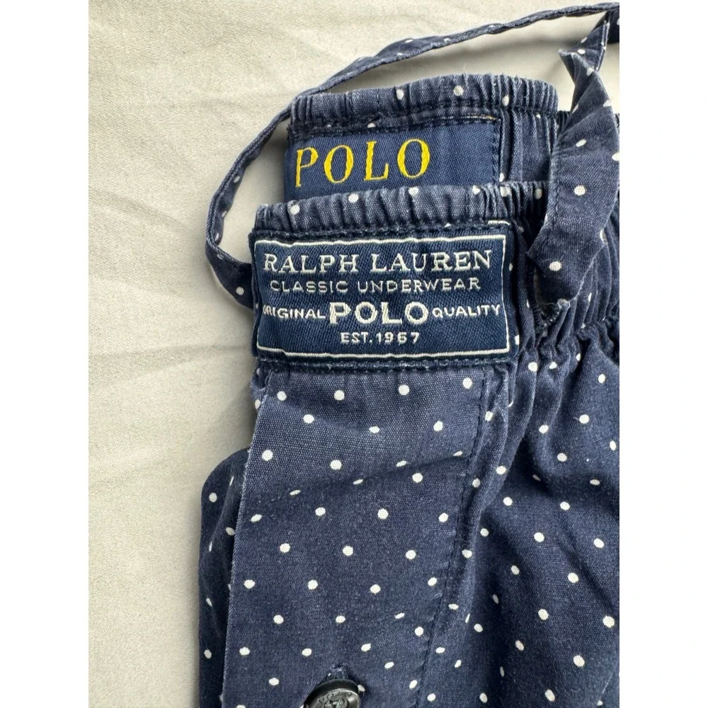 Ralph Lauren Polo Classic Pajama Lounge Pant Navy White Polka Dot SZ S with pony